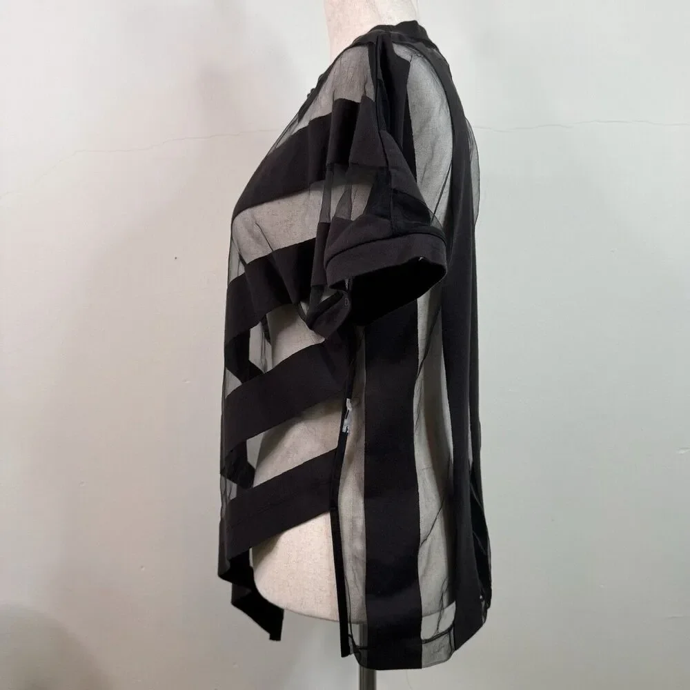 Marques Almeida Womens Shirt Devore Striped Top Goth Sheer Asymmetrical Small - Picture 6 of 12